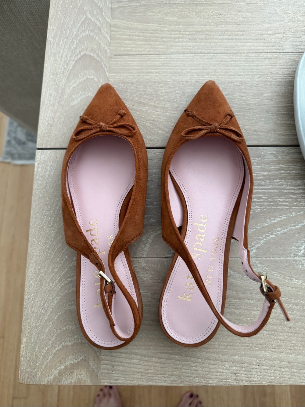 KATE SPADE Brown Suede Pointed-Toe Slingback Flats